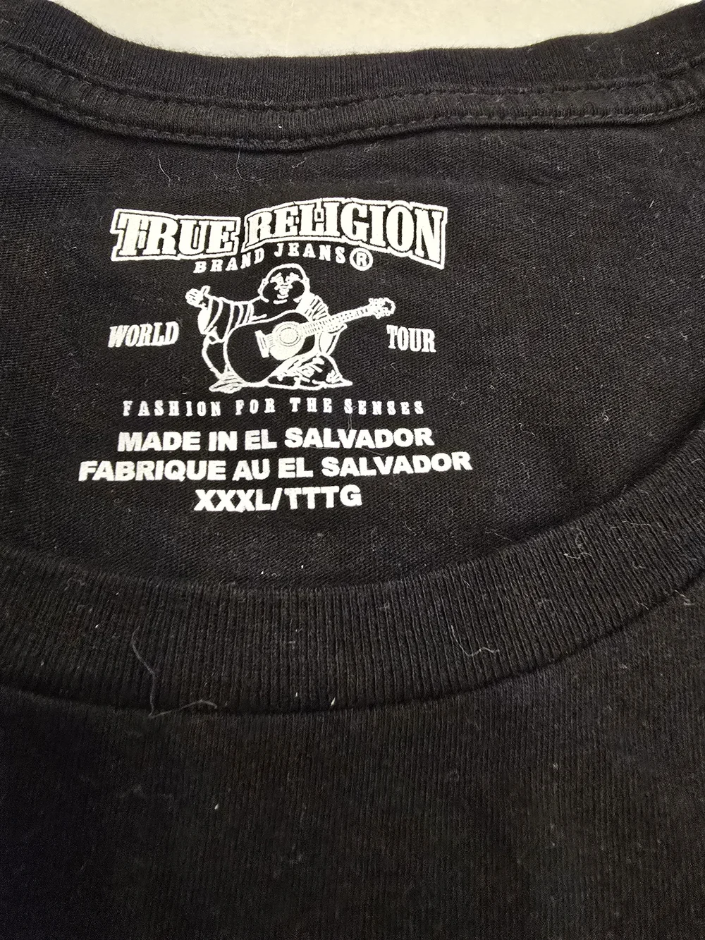 True Religion Black Tee with Gold Horseshoe Logo
